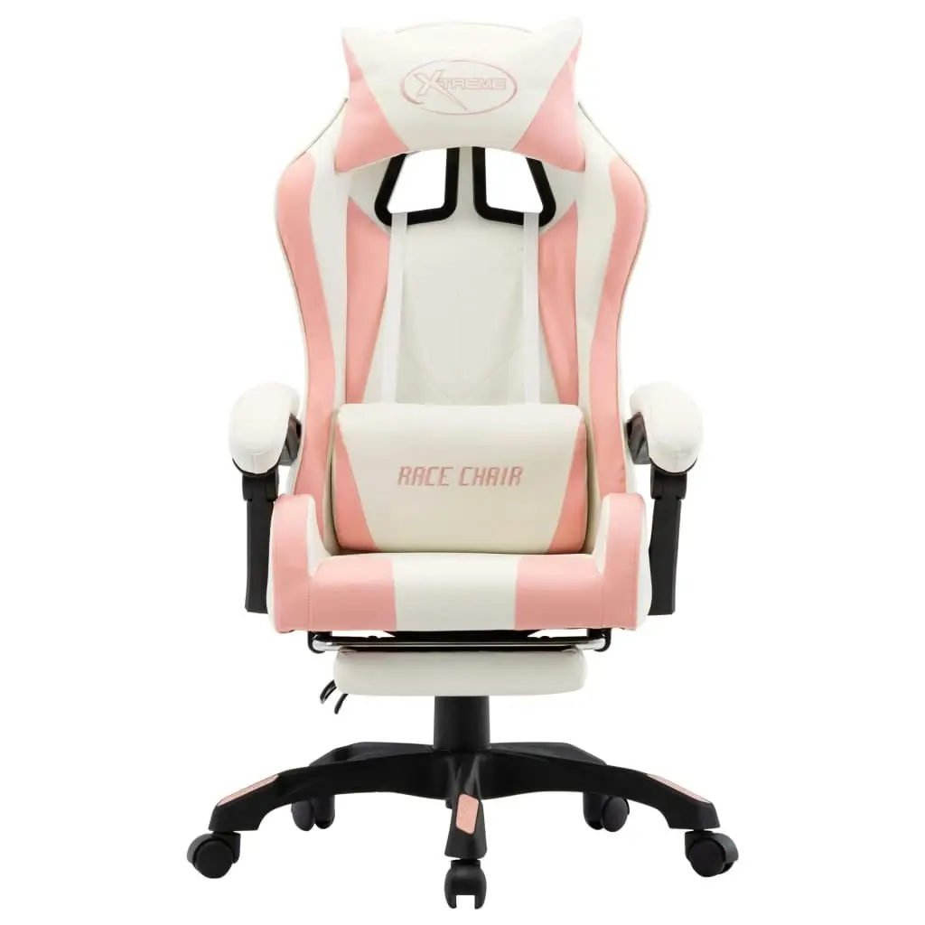 Racing Chair with Footrest Pink and White Faux Leather 287994