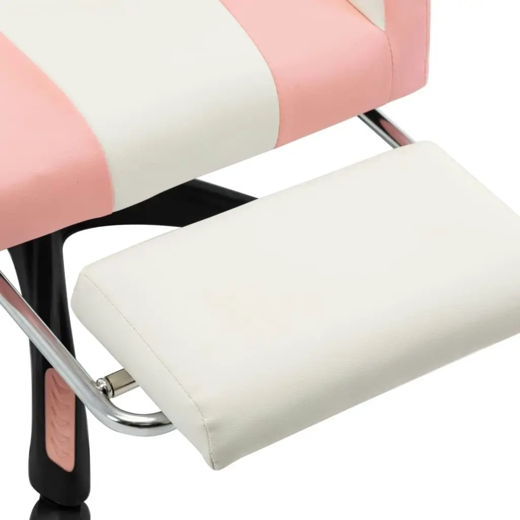 Racing Chair with Footrest Pink and White Faux Leather 287994