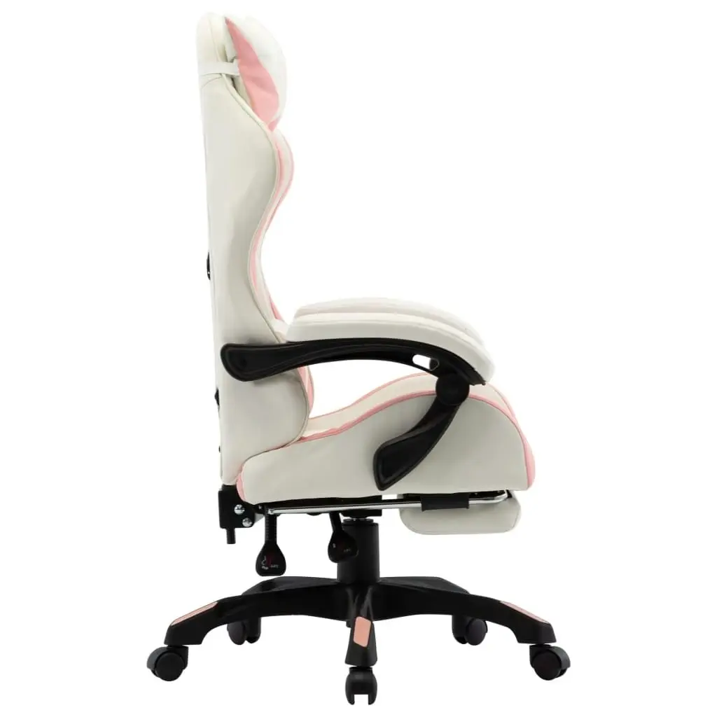 Racing Chair with Footrest Pink and White Faux Leather 287994