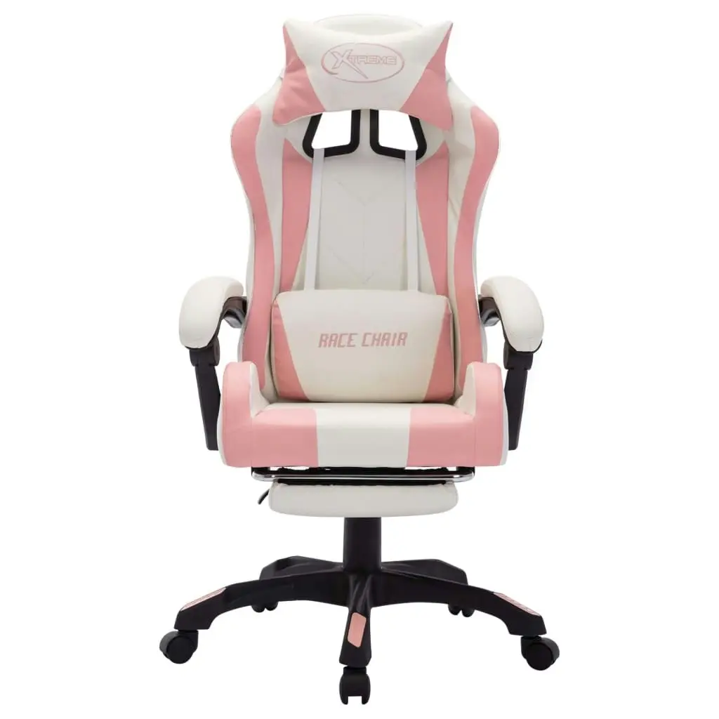 Racing Chair with RGB LED Lights Pink and White Faux Leather 288014