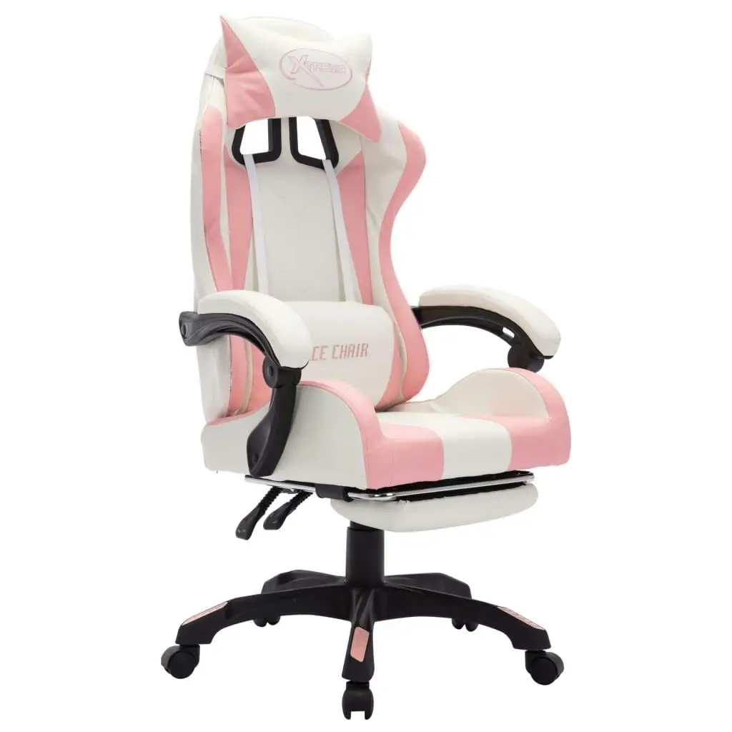 Racing Chair with RGB LED Lights Pink and White Faux Leather 288014