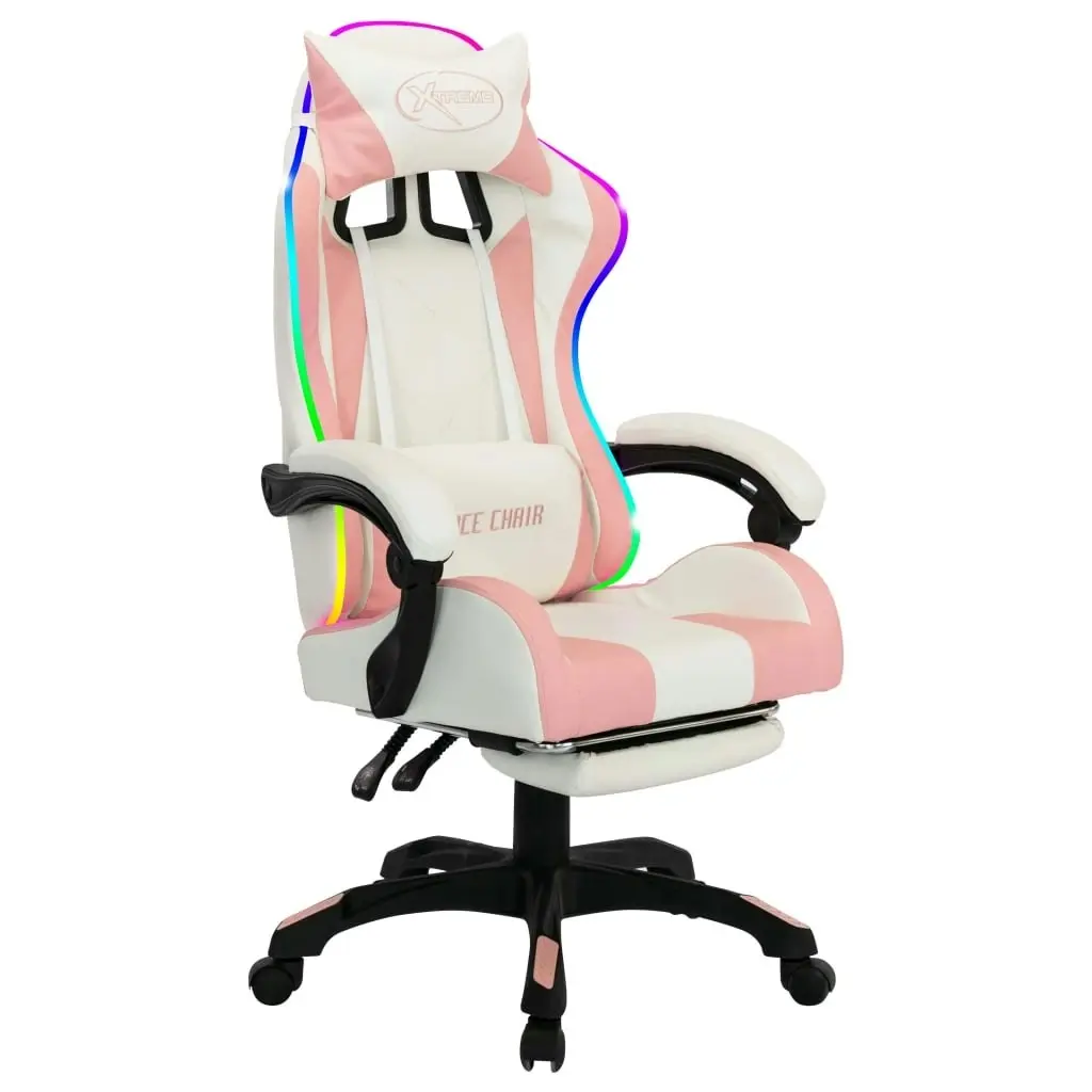 Racing Chair with RGB LED Lights Pink and White Faux Leather 288014