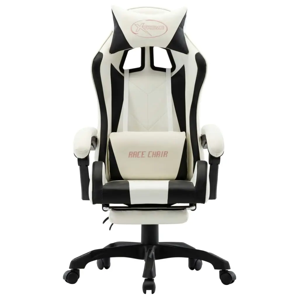 Racing Chair with Footrest Black and White Faux Leather 287995