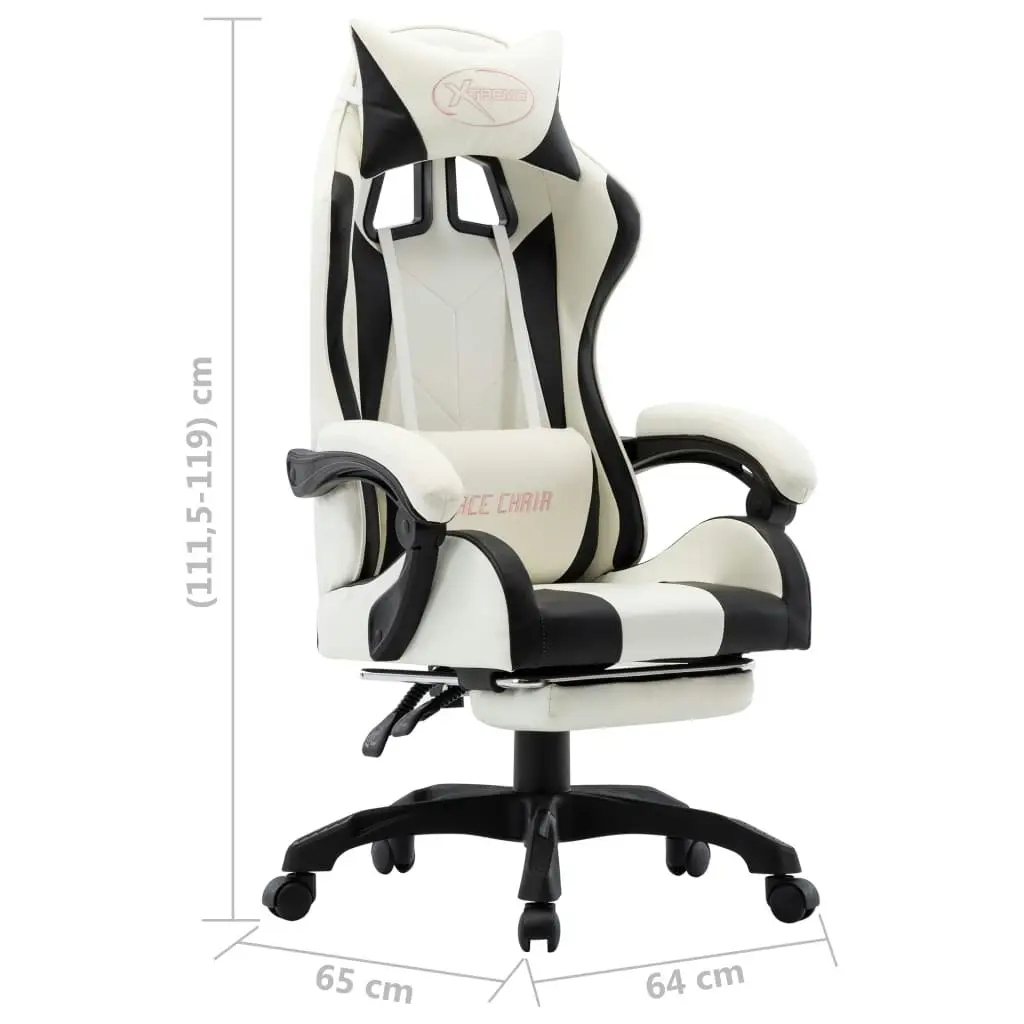 Racing Chair with Footrest Black and White Faux Leather 287995