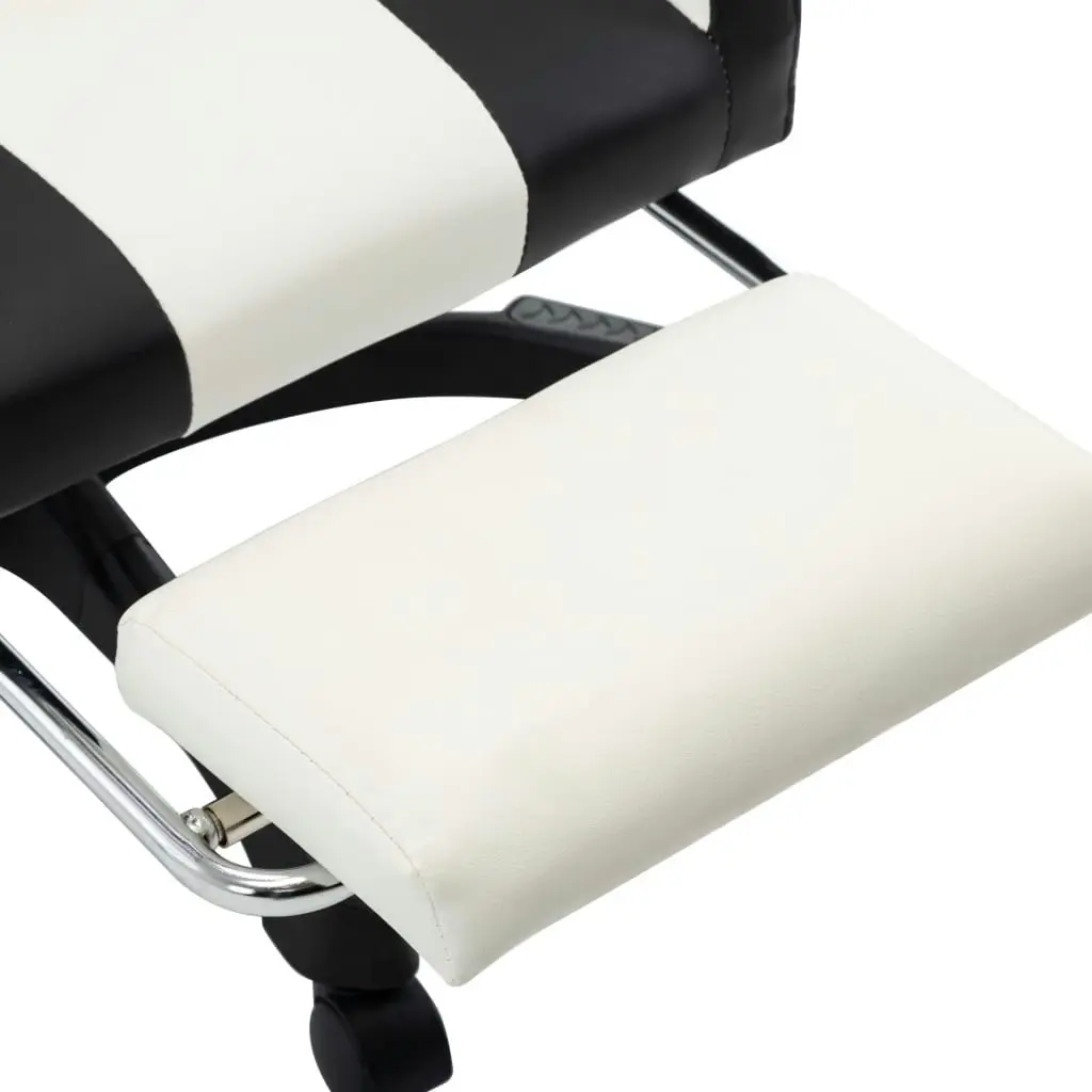 Racing Chair with Footrest Black and White Faux Leather 287995