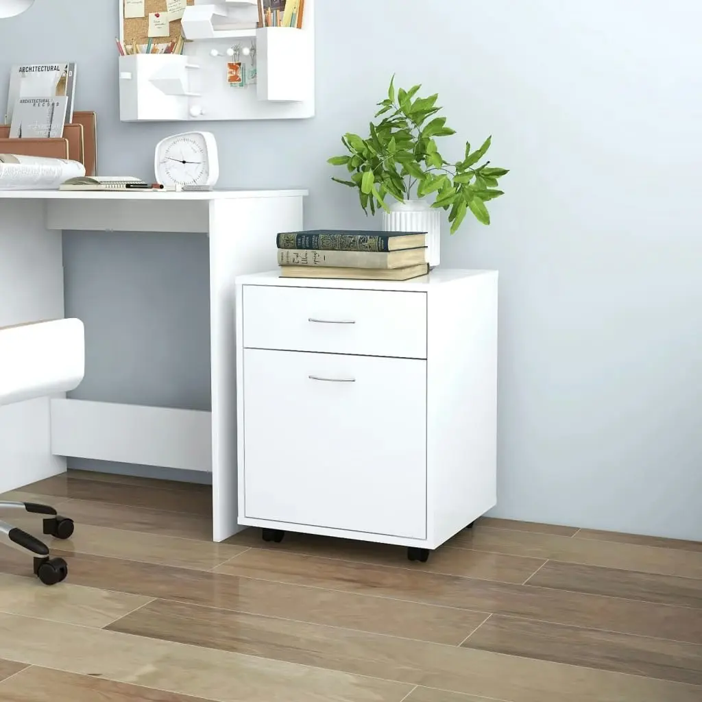 Rolling Cabinet White 45x38x54 cm Engineered Wood 808440