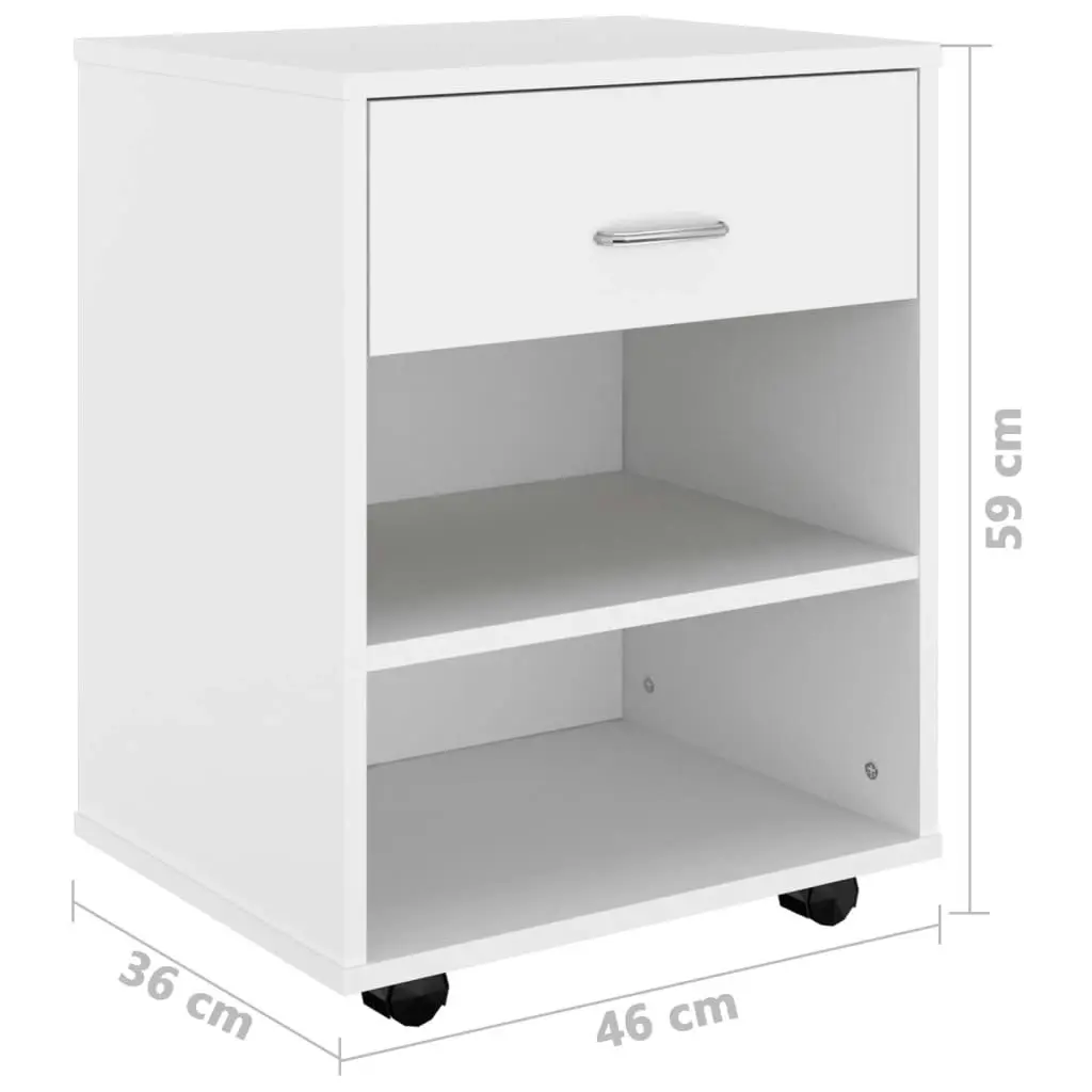 Rolling Cabinet White 46x36x59 cm Engineered Wood 808467