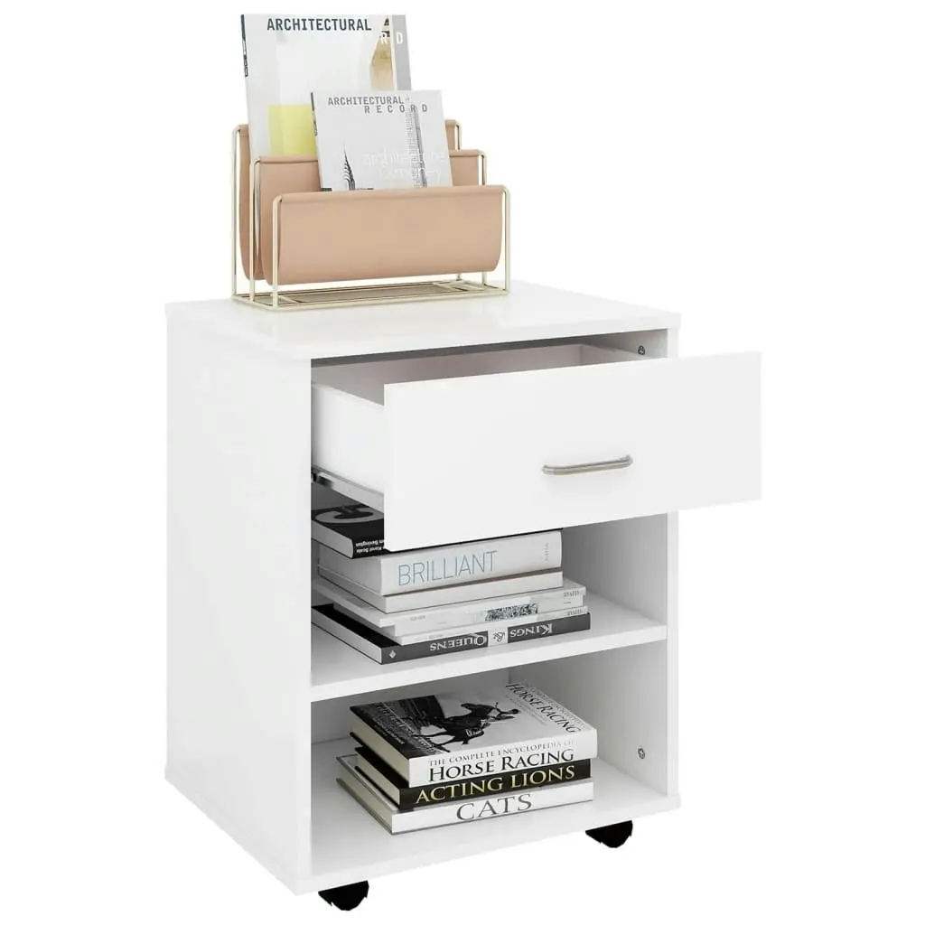 Rolling Cabinet White 46x36x59 cm Engineered Wood 808467