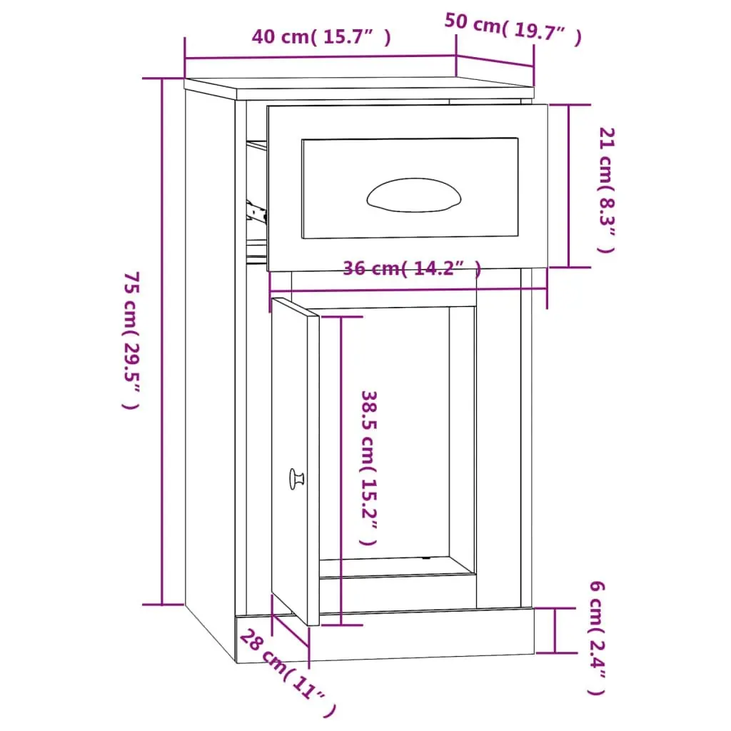 Side Cabinet with Drawer Black 40x50x75 cm Engineered Wood 816481