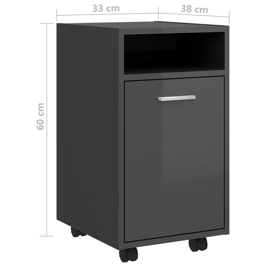 Side Cabinet with Wheels High Gloss Grey 33x38x60 cm Engineered Wood 803055