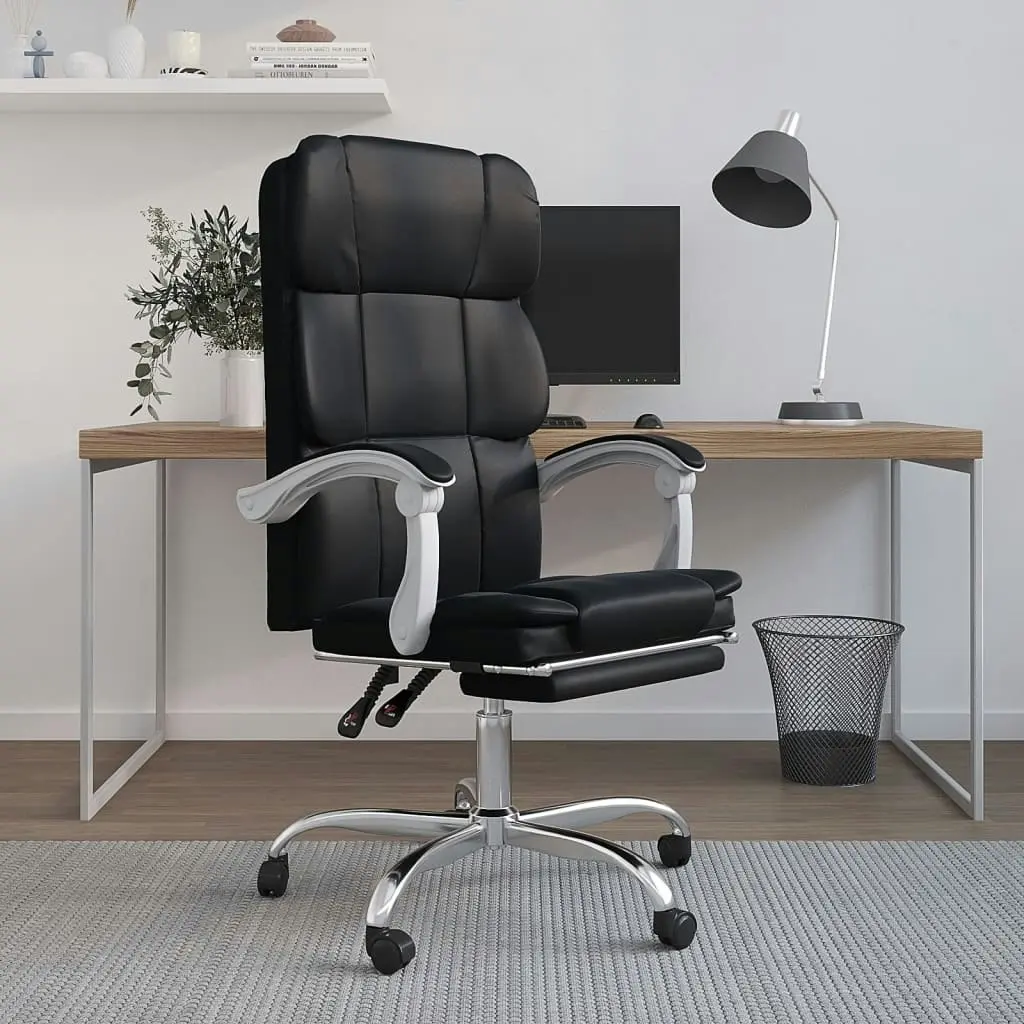 Reclining Office Chair Black Faux Leather 349629