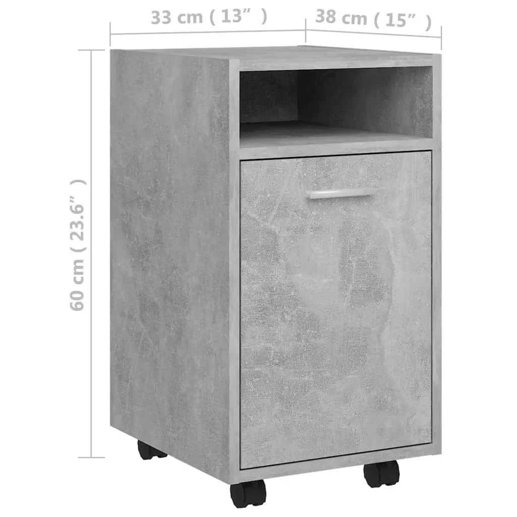 Side Cabinet with Wheels Concrete Grey 33x38x60 cm Engineered Wood 803051