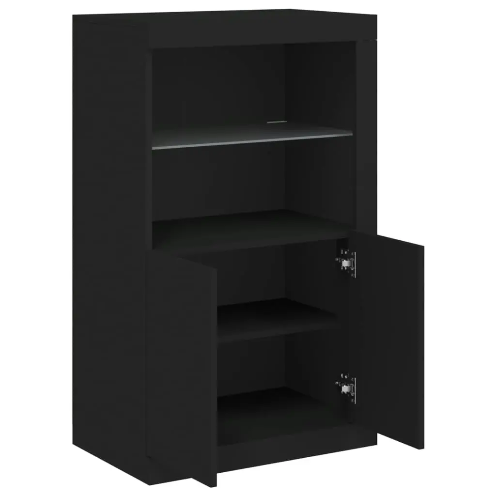 Side Cabinet with LED Lights Black Engineered Wood 836624