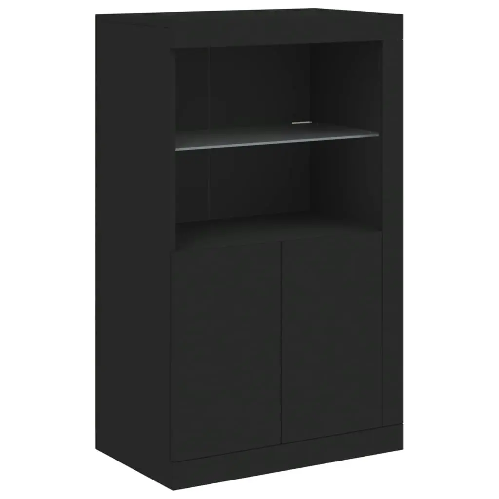 Side Cabinet with LED Lights Black Engineered Wood 836624