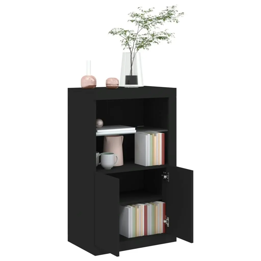 Side Cabinet with LED Lights Black Engineered Wood 836624