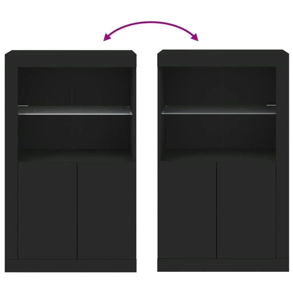 Side Cabinet with LED Lights Black Engineered Wood 836624