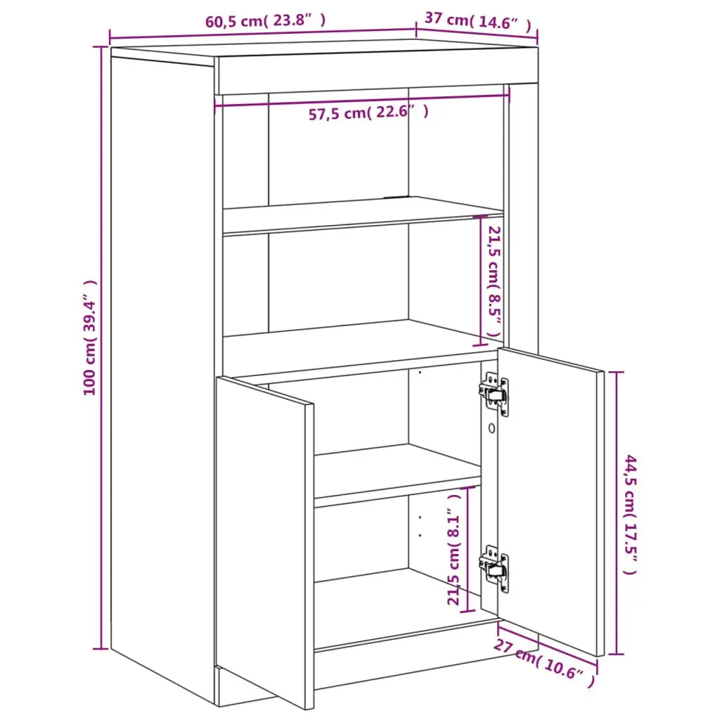 Side Cabinet with LED Lights Black Engineered Wood 836624