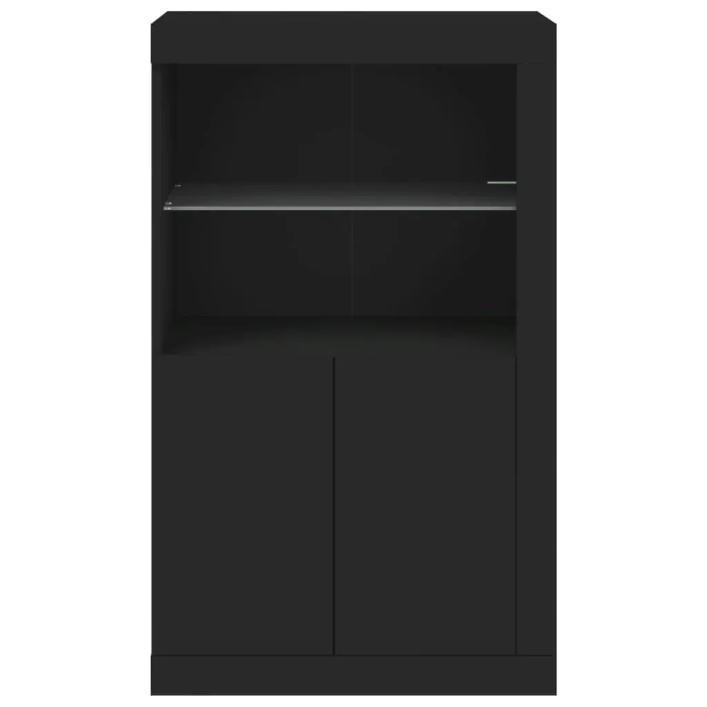 Side Cabinet with LED Lights Black Engineered Wood 836624