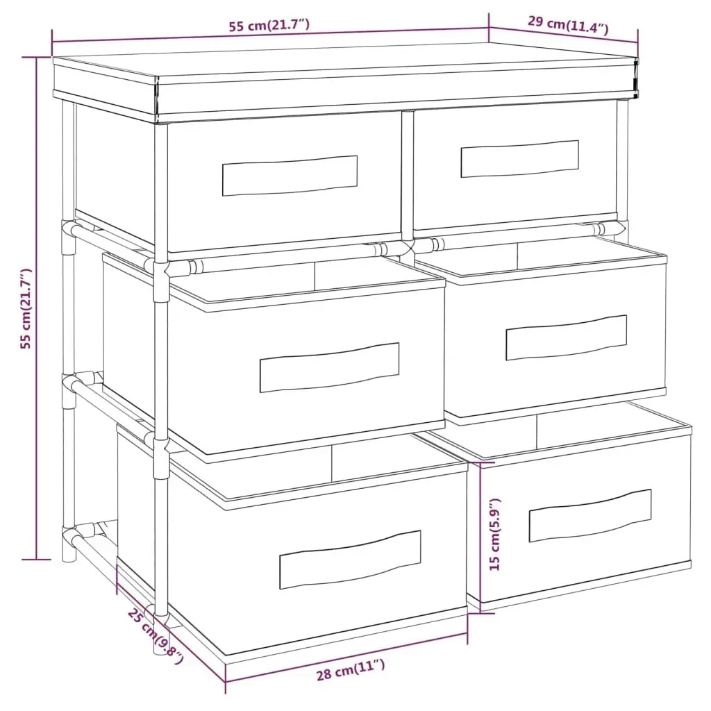 Storage Cabinet with 6 Drawers 55x29x55 cm Black Steel 337257