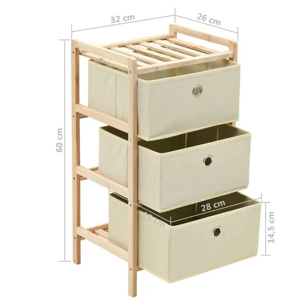 Storage Rack with 3 Fabric Baskets Cedar Wood Beige 246433