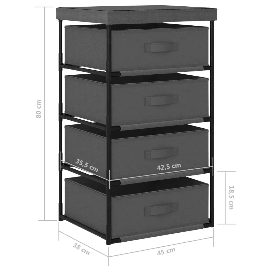 Storage Rack with 4 Fabric Baskets Steel Grey 322623