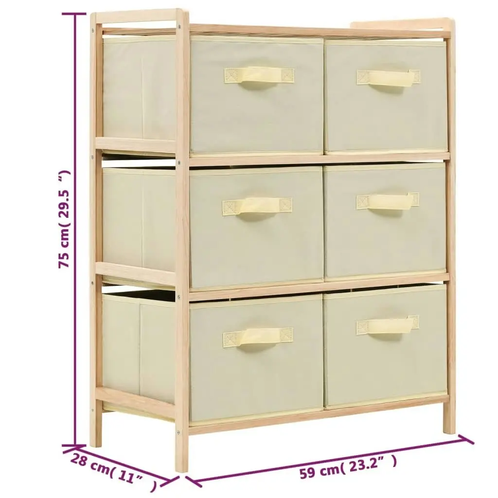 Storage Rack with 6 Fabric Baskets Cedar Wood Beige 246439