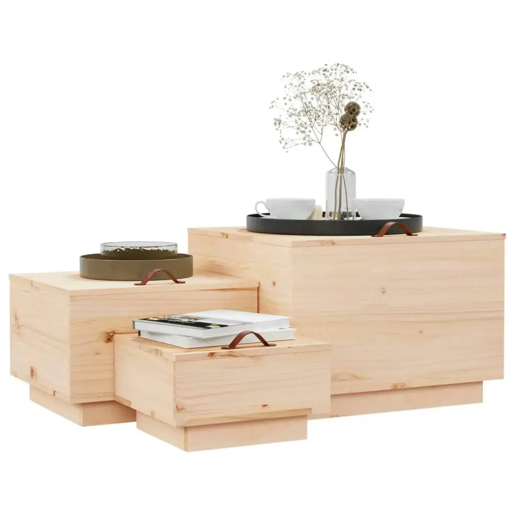 Storage Boxes with Lids 3 pcs Solid Wood Pine 818245