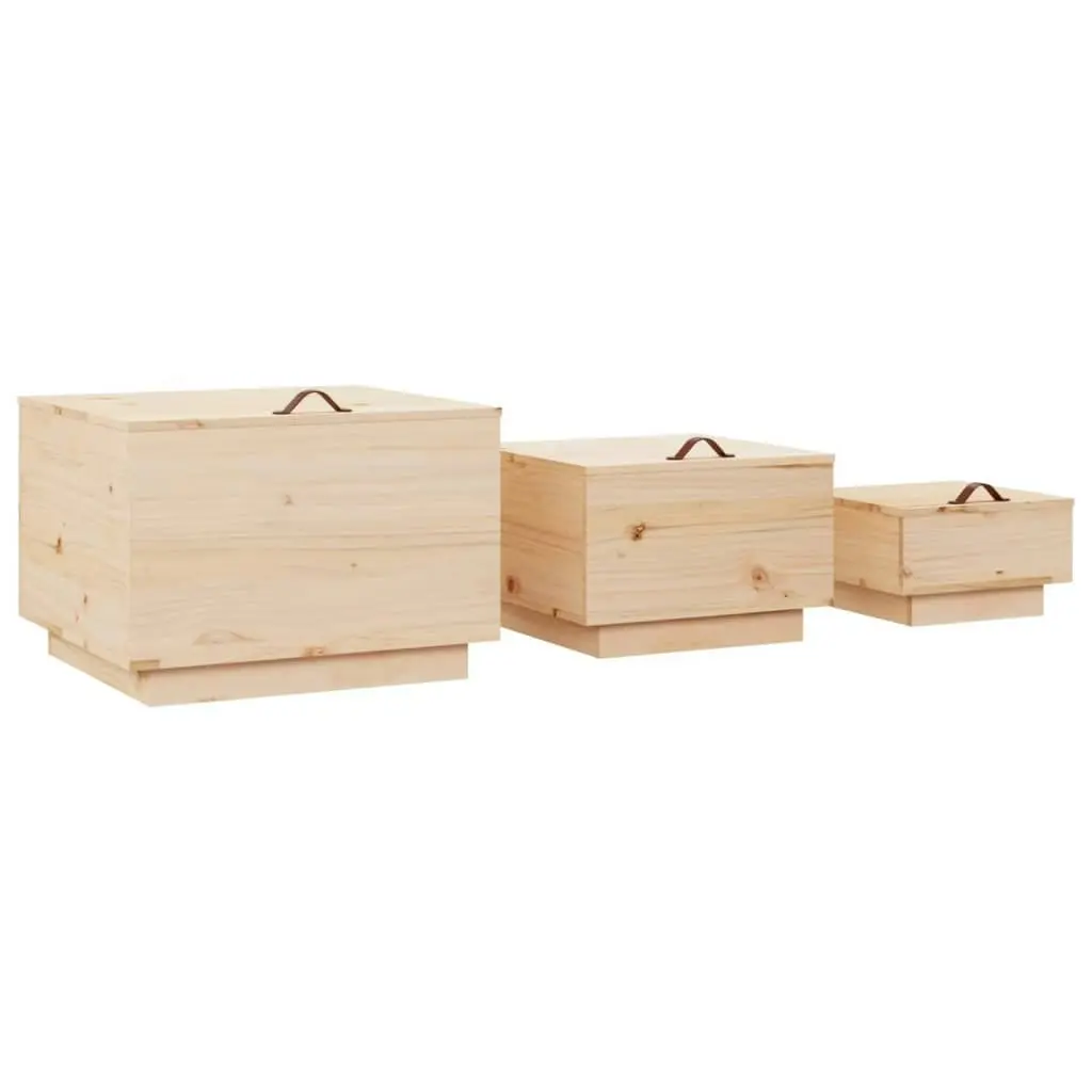 Storage Boxes with Lids 3 pcs Solid Wood Pine 818245