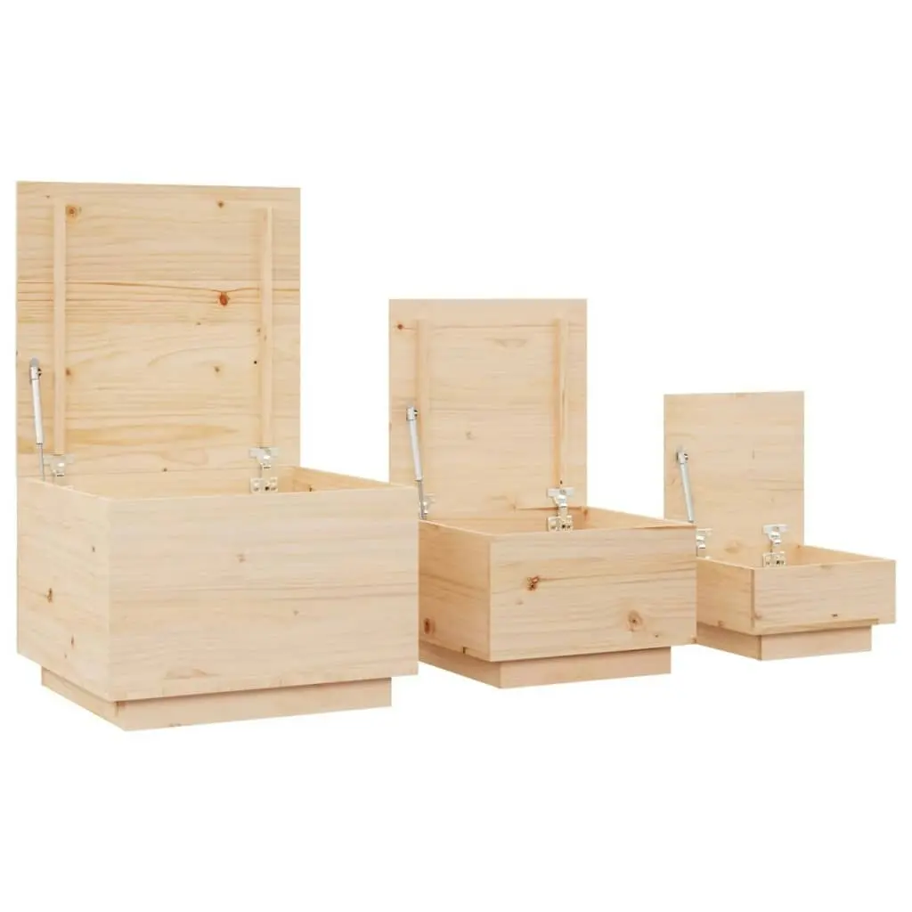 Storage Boxes with Lids 3 pcs Solid Wood Pine 818245