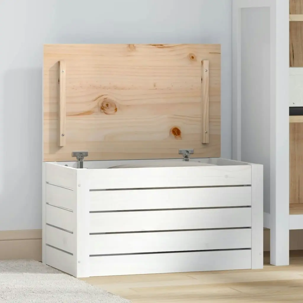 Storage Box White 59.5x36.5x33 cm Solid Wood Pine 823615