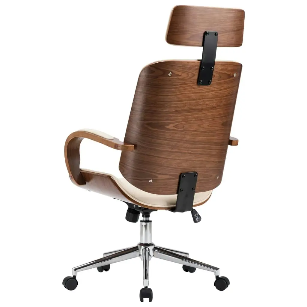 Swivel Office Chair with Headrest Cream Faux Leather and Bentwood 283136