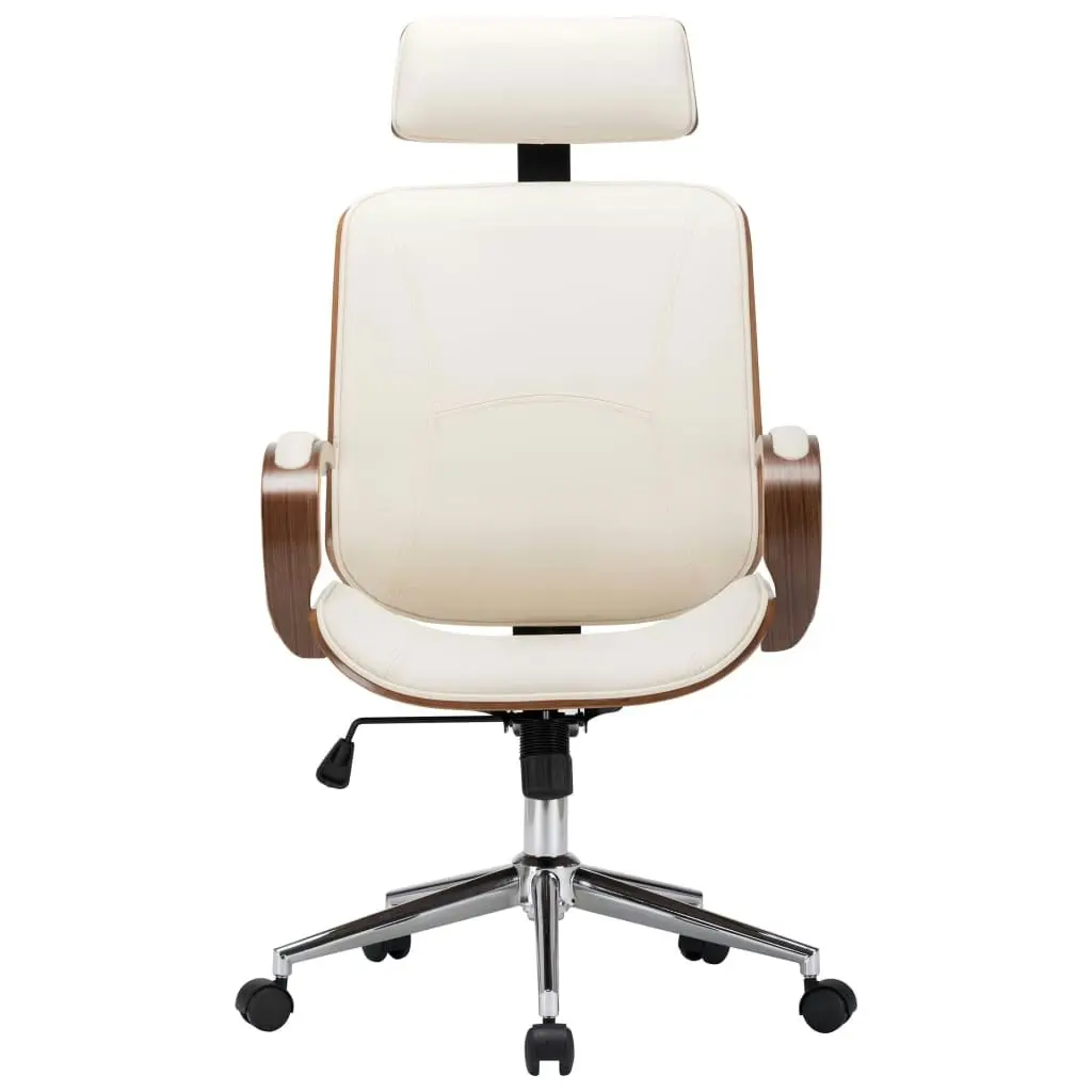 Swivel Office Chair with Headrest Cream Faux Leather and Bentwood 283136