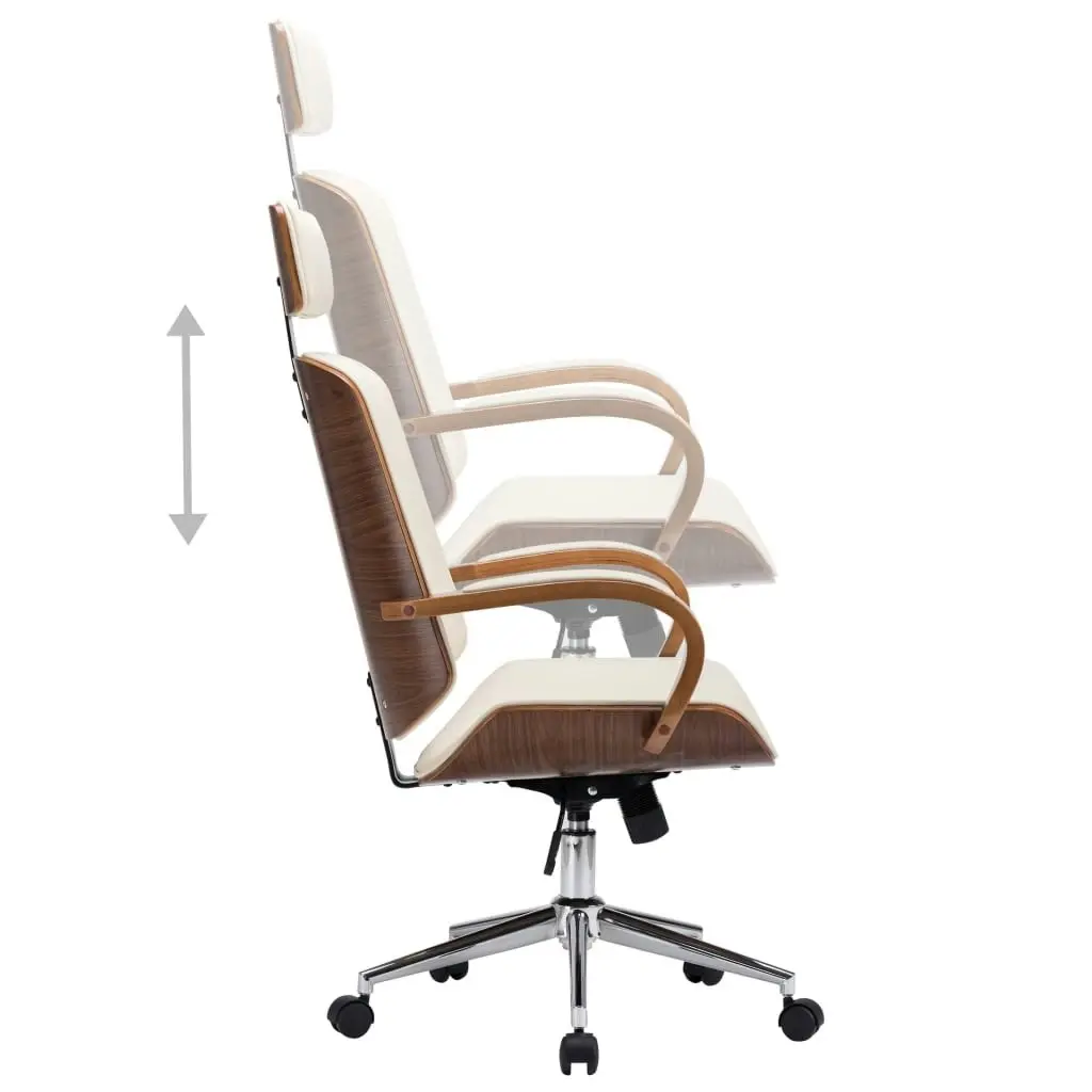 Swivel Office Chair with Headrest Cream Faux Leather and Bentwood 283136