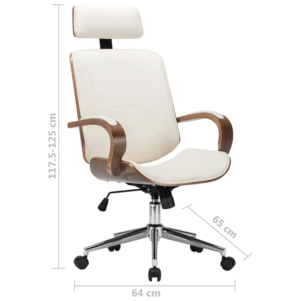 Swivel Office Chair with Headrest Cream Faux Leather and Bentwood 283136