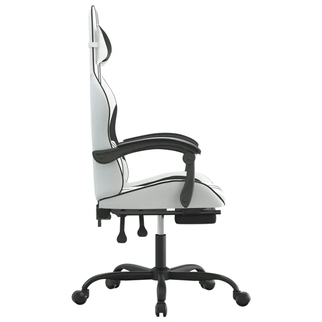 Swivel Gaming Chair with Footrest White&Black Faux Leather 349541