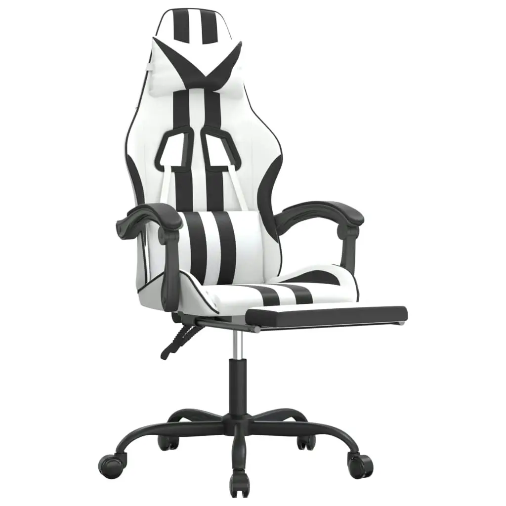 Swivel Gaming Chair with Footrest White&Black Faux Leather 349541