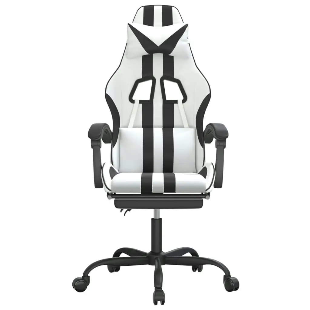 Swivel Gaming Chair with Footrest White&Black Faux Leather 349541