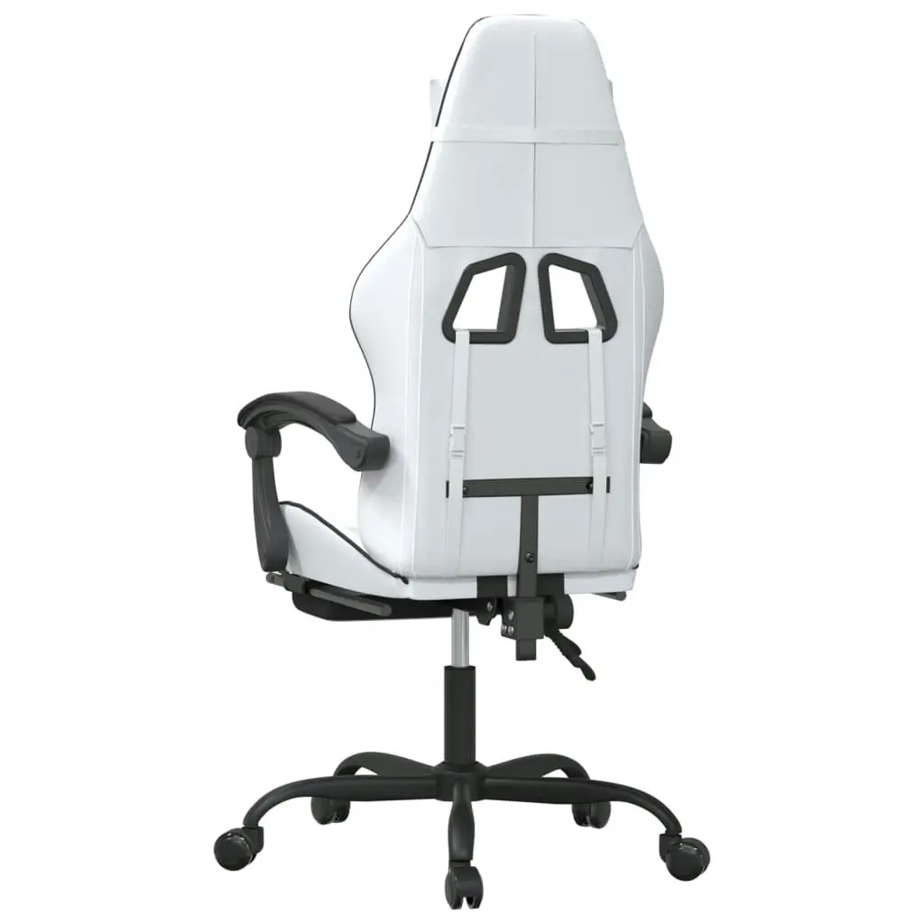 Swivel Gaming Chair with Footrest White&Black Faux Leather 349541