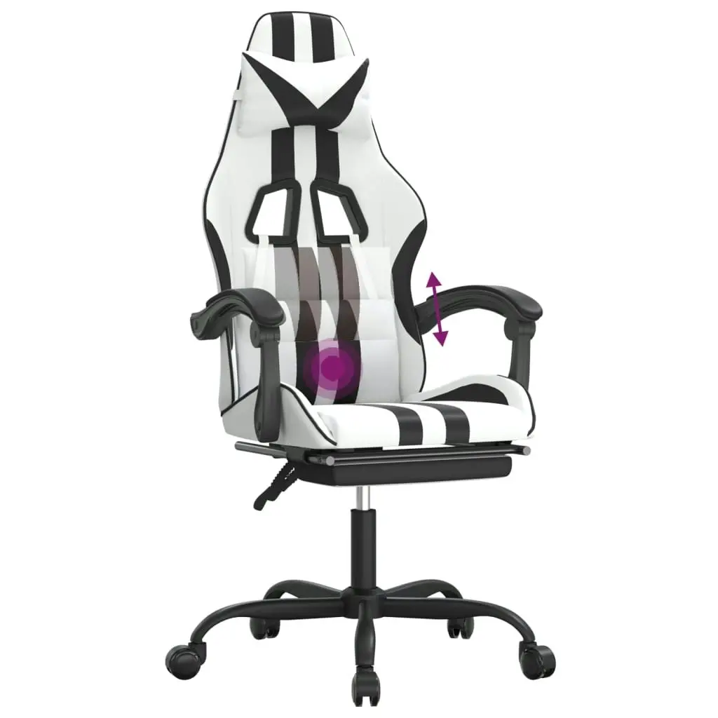 Swivel Gaming Chair with Footrest White&Black Faux Leather 349541