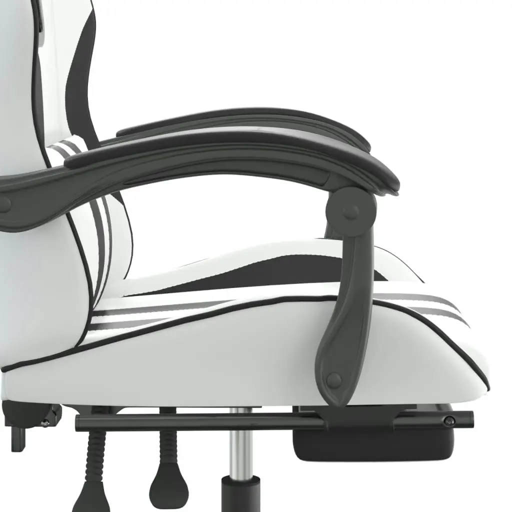 Swivel Gaming Chair with Footrest White&Black Faux Leather 349541