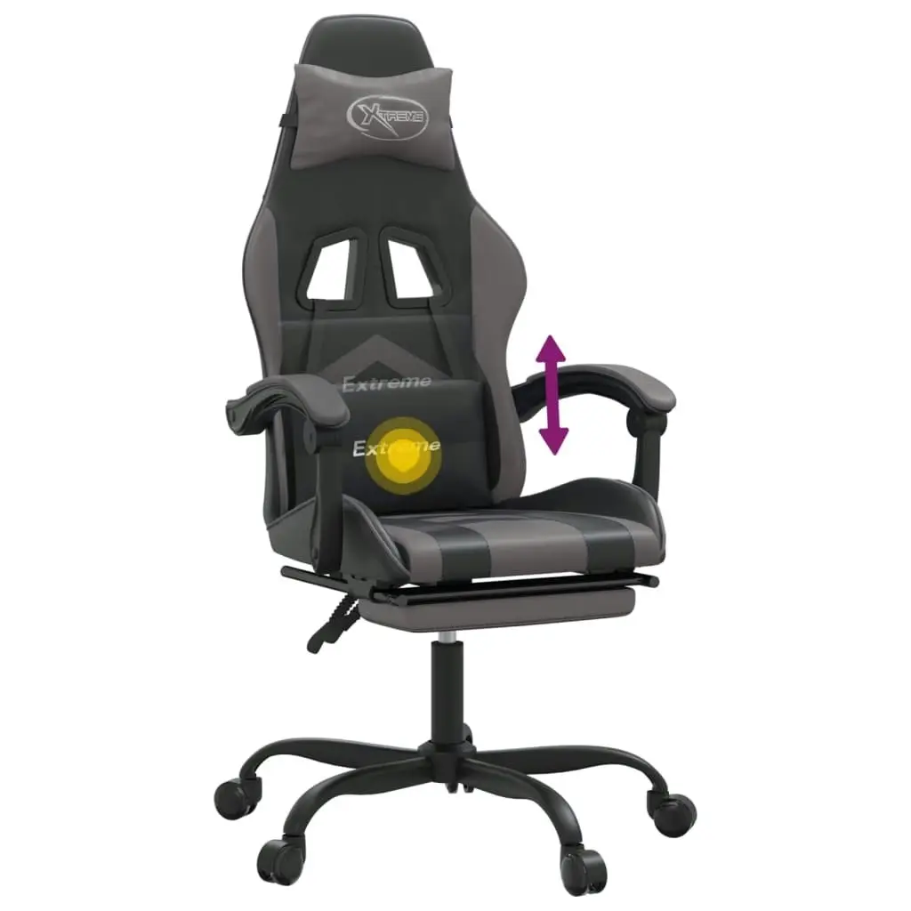 Swivel Gaming Chair with Footrest Black&Grey Faux Leather 349607