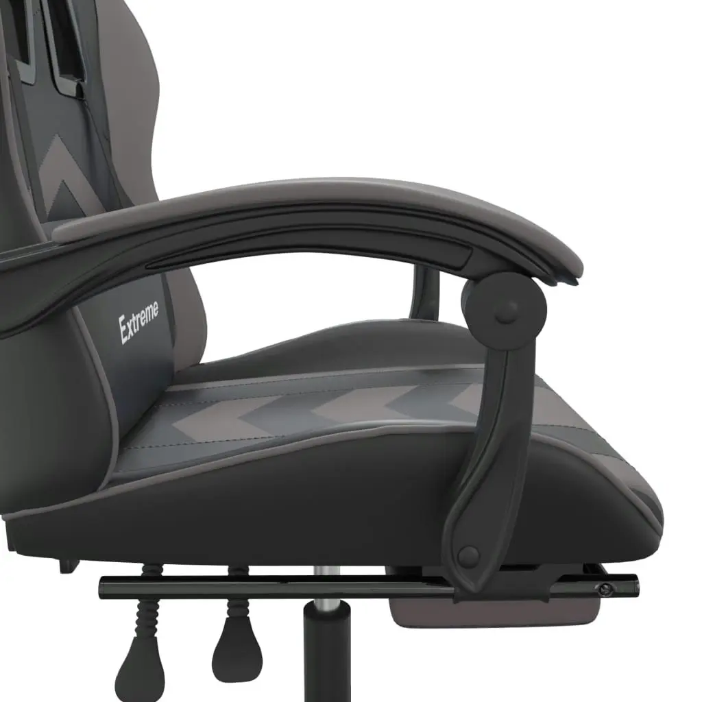 Swivel Gaming Chair with Footrest Black&Grey Faux Leather 349607