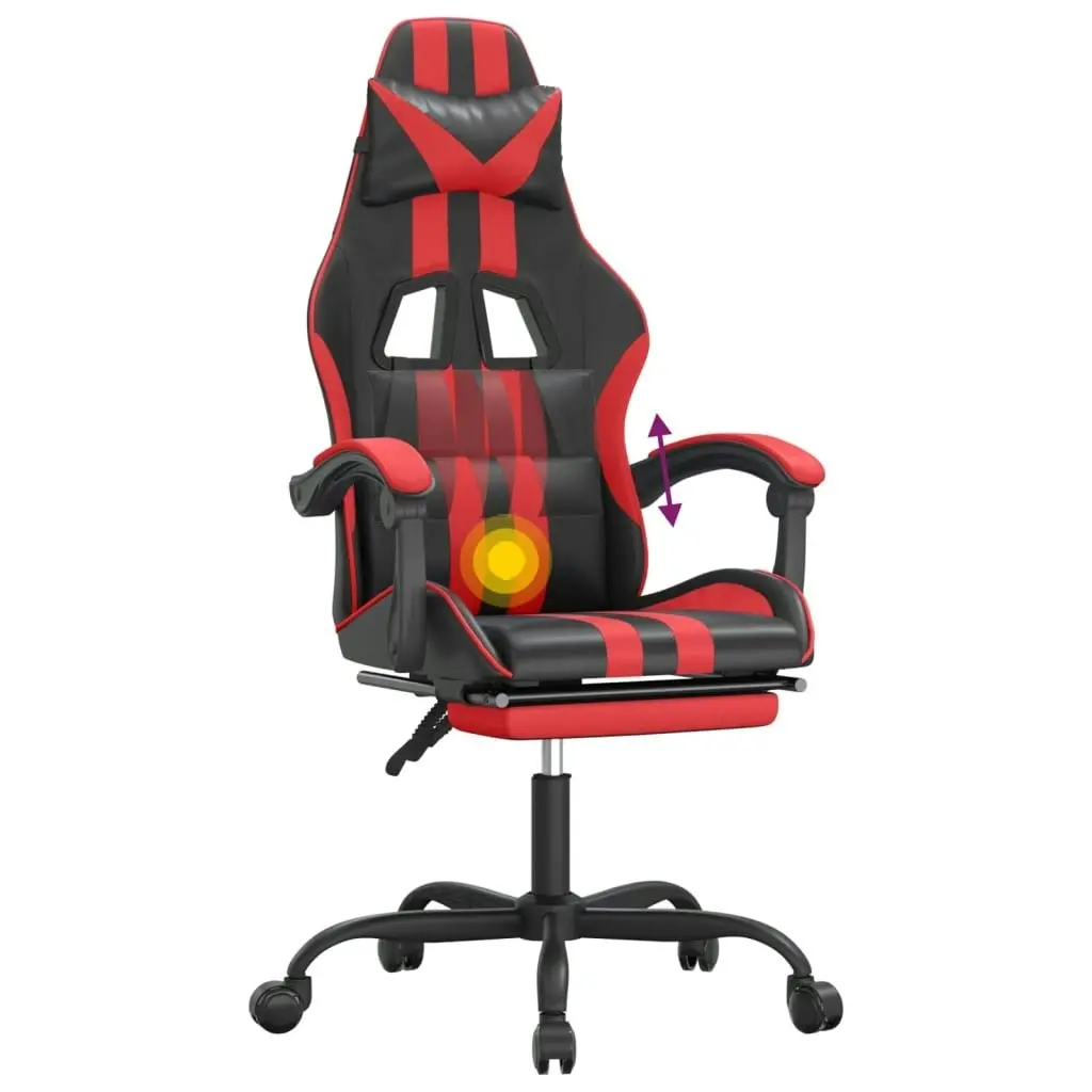 Swivel Gaming Chair with Footrest Black&Red Faux Leather 349532