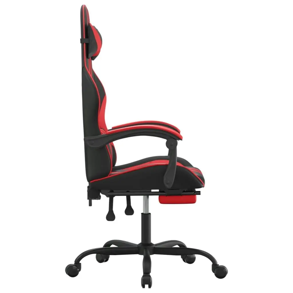 Swivel Gaming Chair with Footrest Black&Red Faux Leather 349532