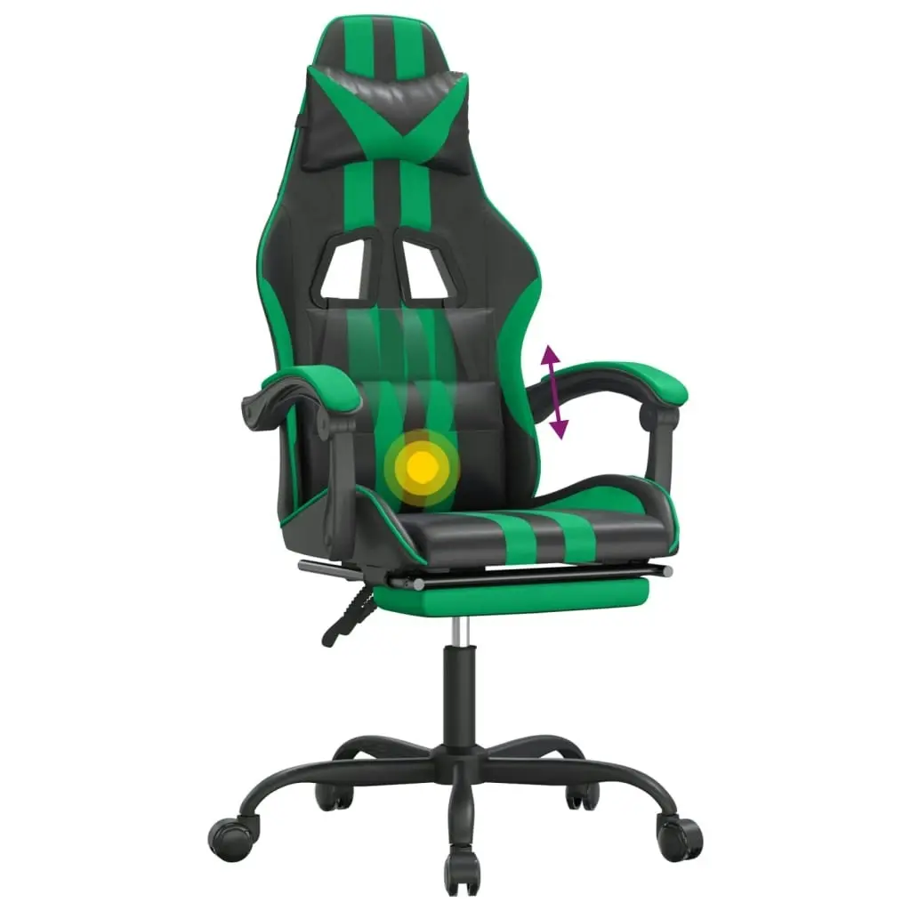 Swivel Gaming Chair with Footrest Black&Green Faux Leather 349534