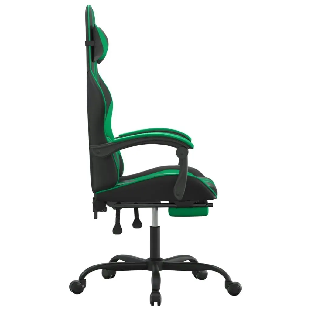 Swivel Gaming Chair with Footrest Black&Green Faux Leather 349534