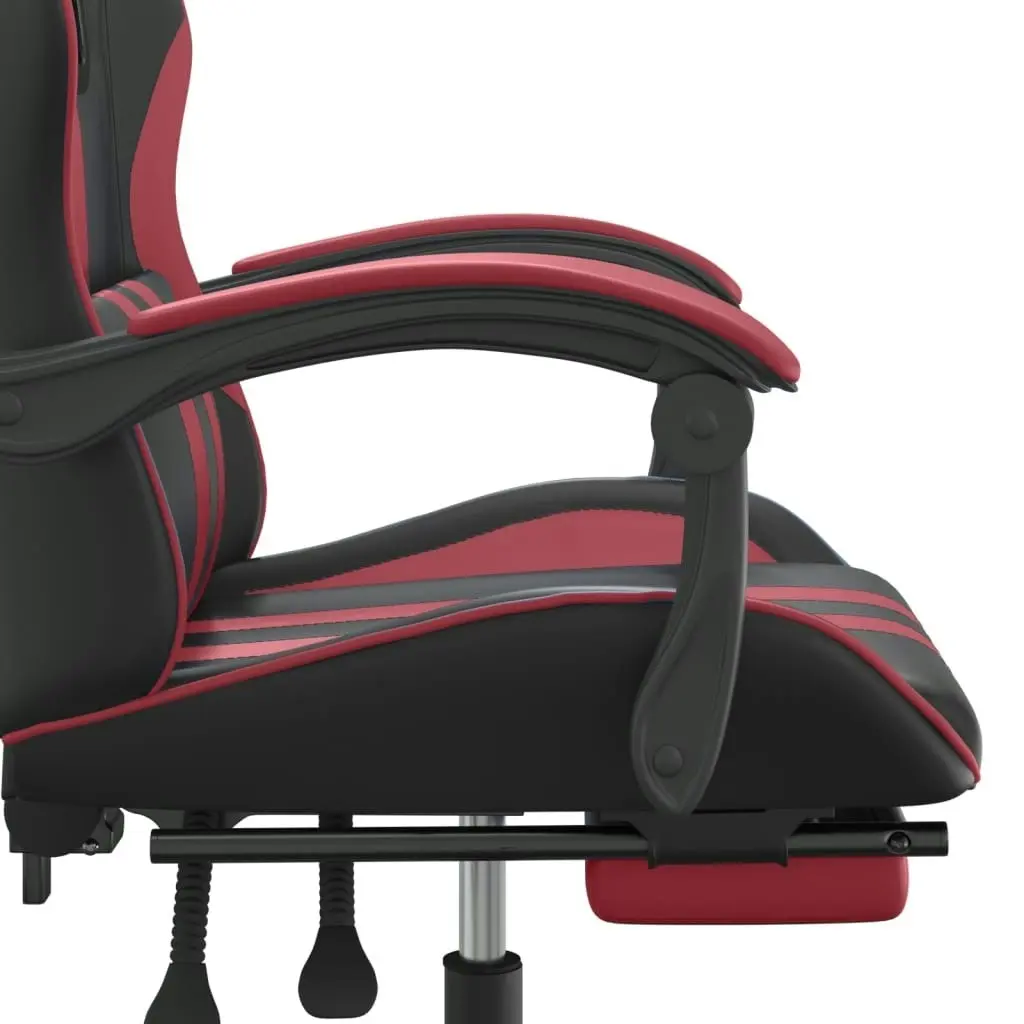 Swivel Gaming Chair with Footrest Black&Wine Red Faux Leather 349538