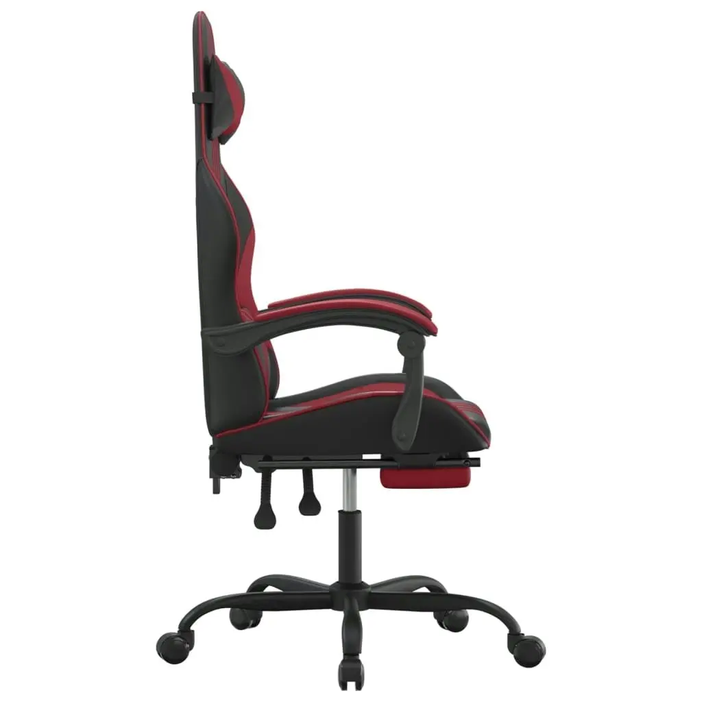 Swivel Gaming Chair with Footrest Black&Wine Red Faux Leather 349538