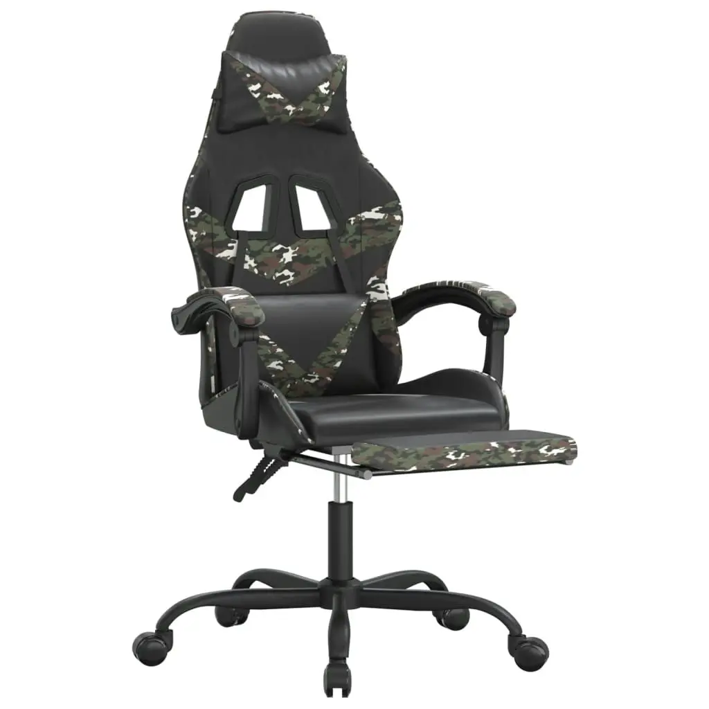 Swivel Gaming Chair with Footrest Black&Camouflage Faux Leather 349566