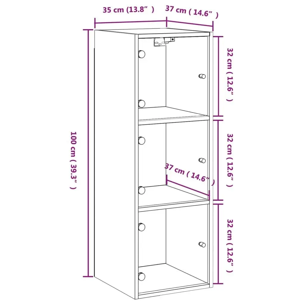 Wall Cabinet with Glass Doors White 35x37x100 cm 836483